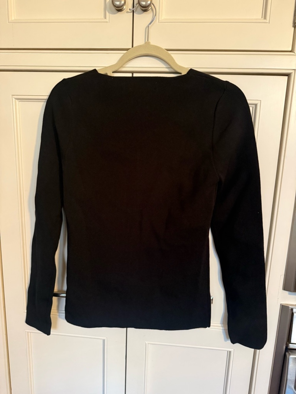 NWT Elie Tahari Black Square-Neck Ribbed Knit Long-Sleeve Top - Picture 3 of 3